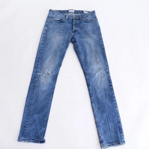 Only & Sons Regular Straight Button Fly Blue Distressed Denim Jeans Size 33/34